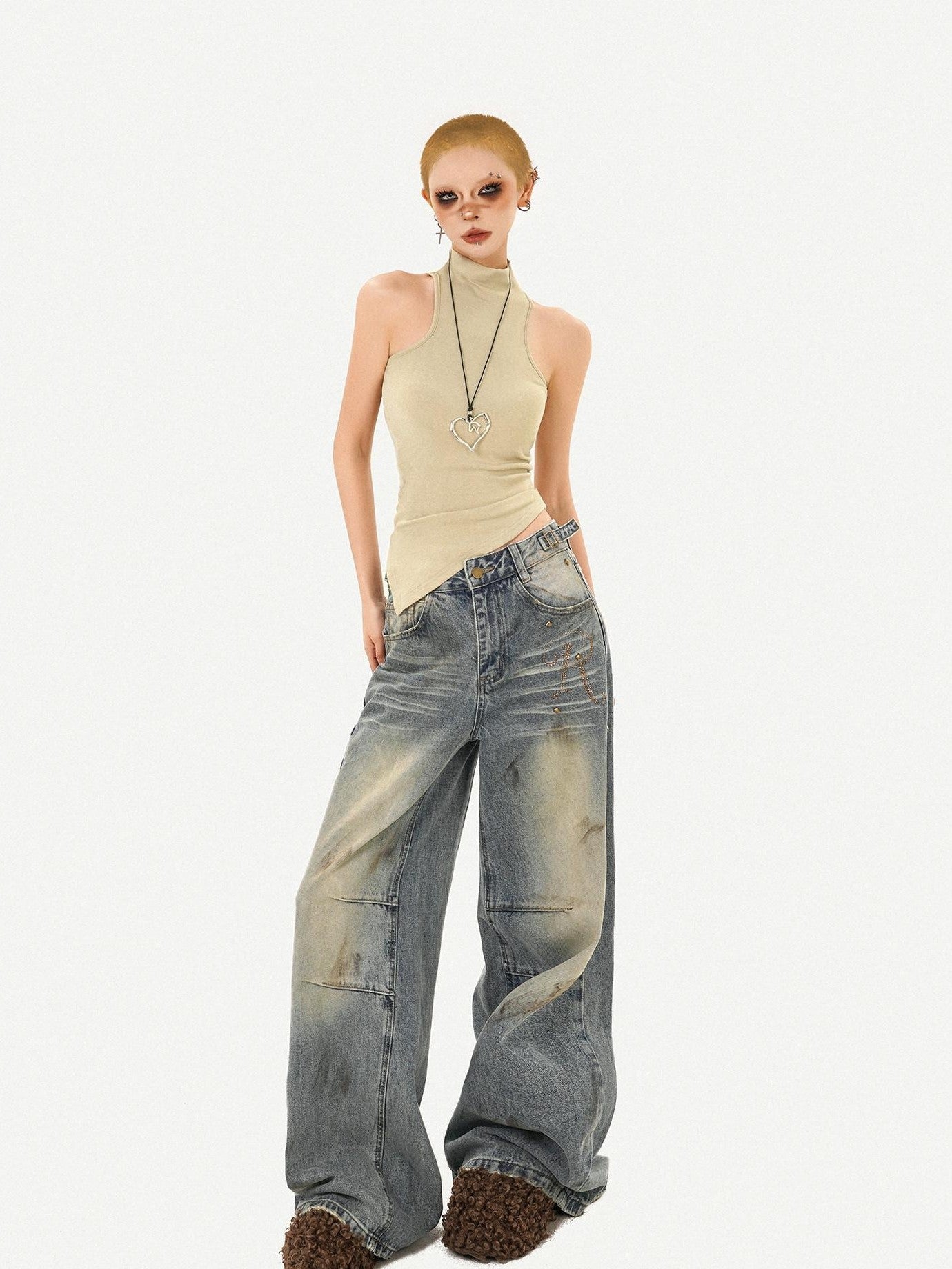 Nico Molly Vintage Padded Stand Collar Slim Women's Combed Cotton Tank Tops