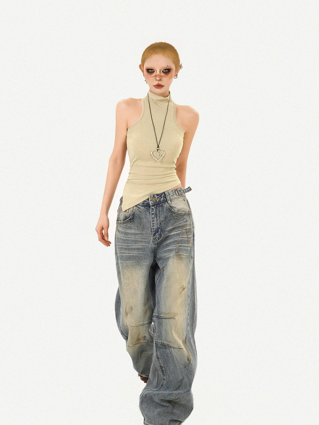 Nico Molly Vintage Padded Stand Collar Slim Women's Combed Cotton Tank Tops