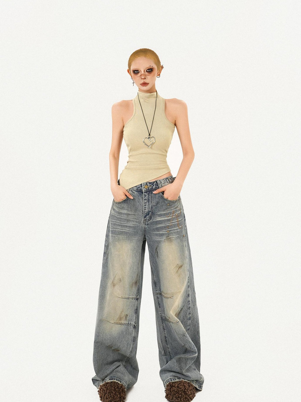 Nico Molly Vintage Padded Stand Collar Slim Women's Combed Cotton Tank Tops