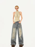 Nico Molly Vintage Padded Stand Collar Slim Women's Combed Cotton Tank Tops