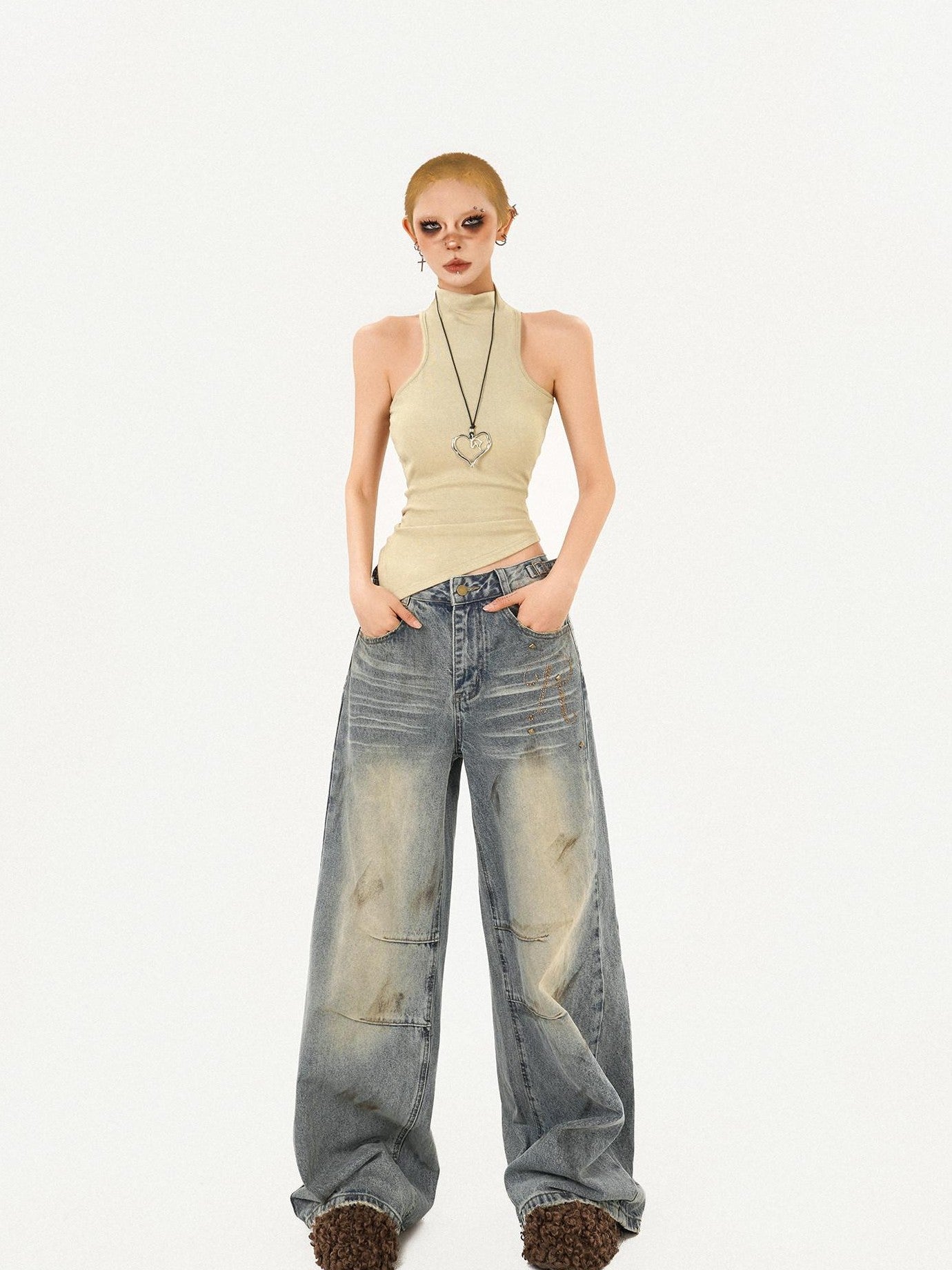 Nico Molly Vintage Padded Stand Collar Slim Women's Combed Cotton Tank Tops