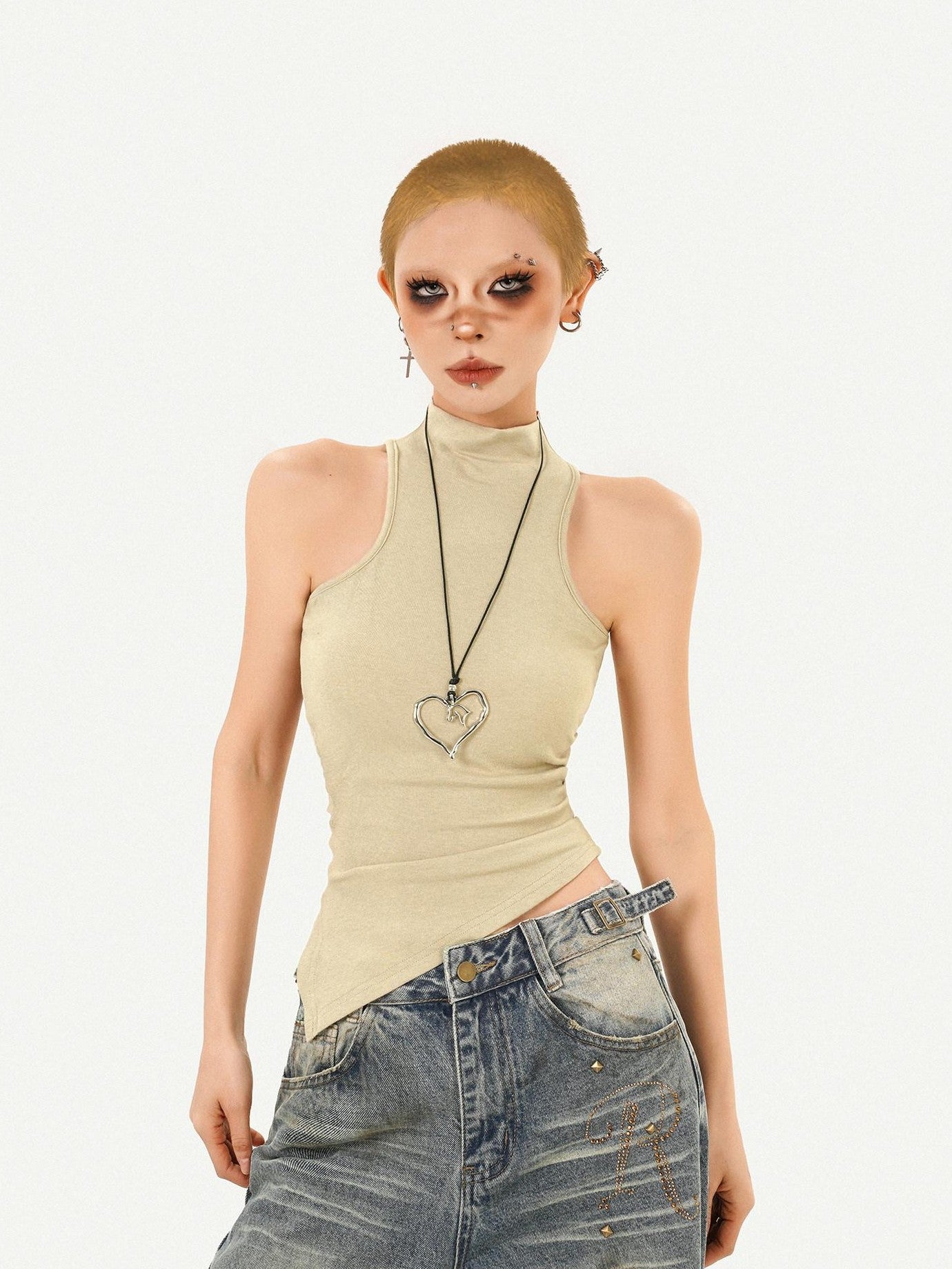 Nico Molly Vintage Padded Stand Collar Slim Women's Combed Cotton Tank Tops