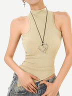 Nico Molly Vintage Padded Stand Collar Slim Women's Combed Cotton Tank Tops