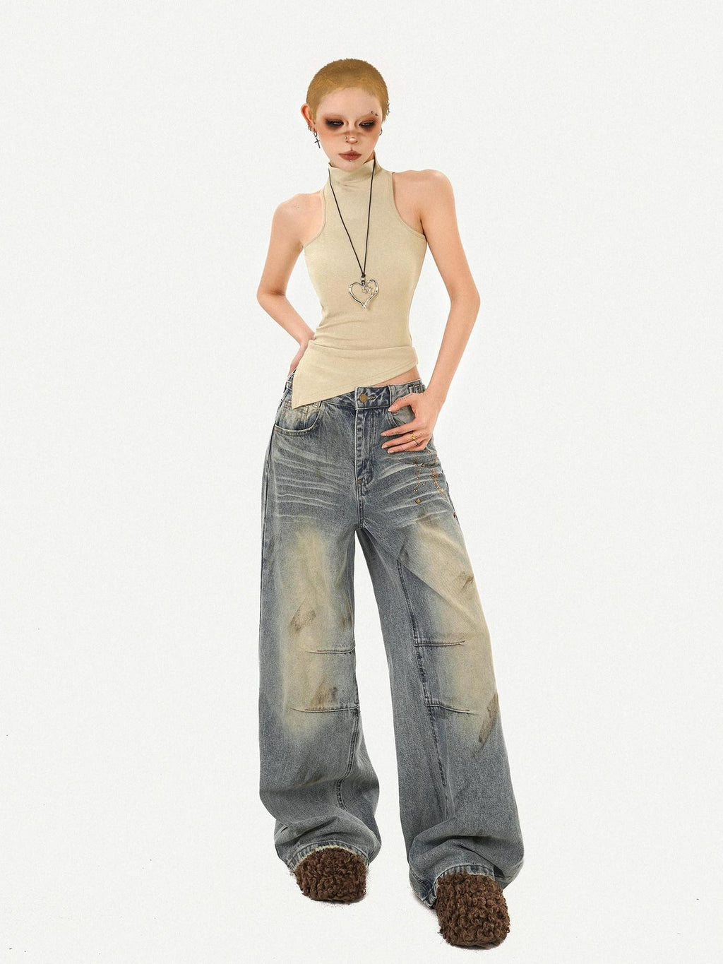 Nico Molly Vintage Padded Stand Collar Slim Women's Combed Cotton Tank Tops