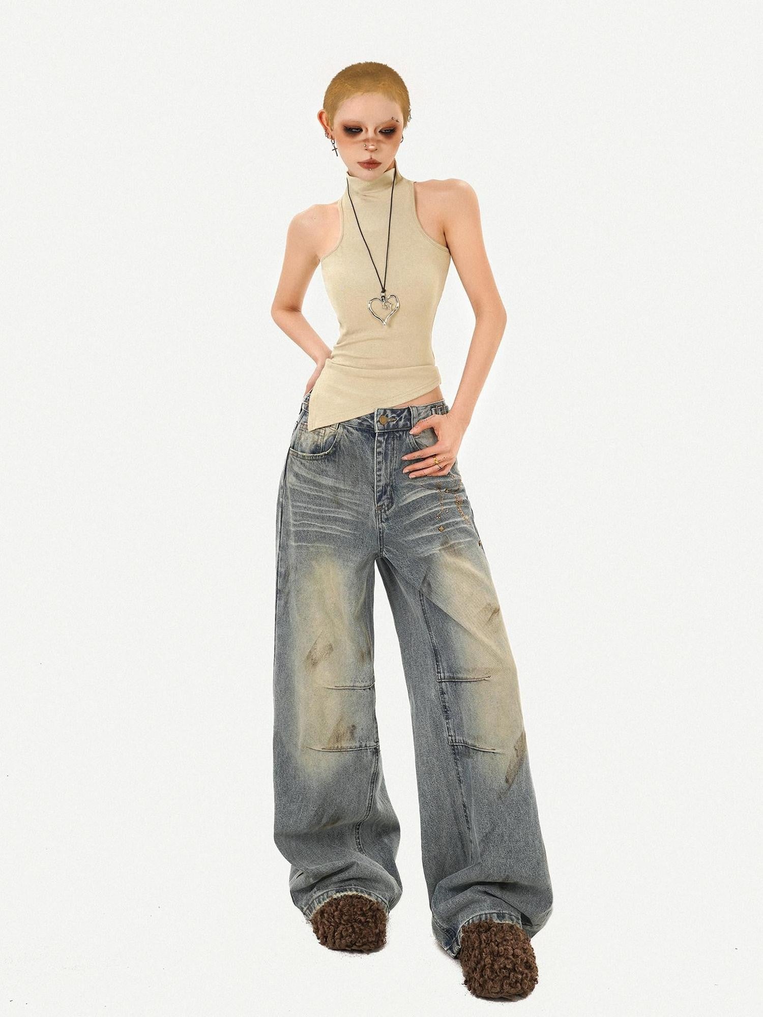 Nico Molly Vintage Padded Stand Collar Slim Women's Combed Cotton Tank Tops