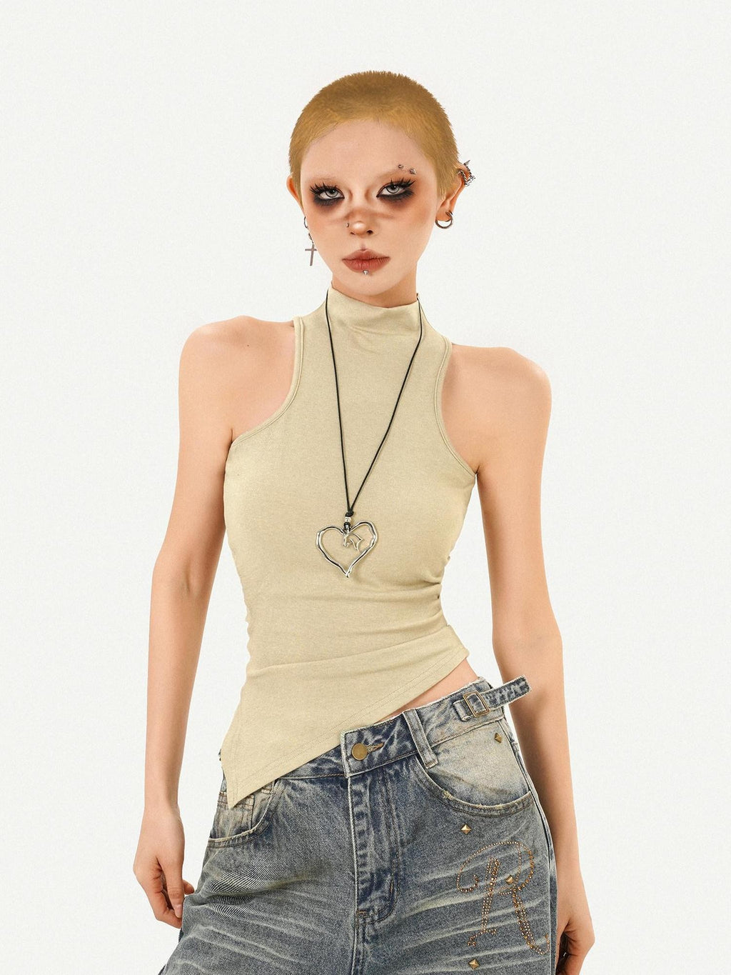 Nico Molly Vintage Padded Stand Collar Slim Women's Combed Cotton Tank Tops