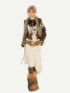Nico Molly Vintage Pattern Fur Collar Batwing Sleeves Women's Knit Loose Fit Cardigans