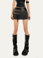 Nico Molly Vintage Pleated Chain Low Waist A Line Women's Polyester Blend Mini Skirts