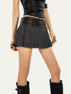 Nico Molly Vintage Pleated Chain Low Waist A Line Women's Polyester Blend Mini Skirts