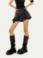 Nico Molly Vintage Pleated Chain Low Waist A Line Women's Polyester Blend Mini Skirts