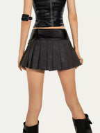 Nico Molly Vintage Pleated Chain Low Waist A Line Women's Polyester Blend Mini Skirts