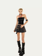 Nico Molly Vintage Pleated Chain Low Waist A Line Women's Polyester Blend Mini Skirts