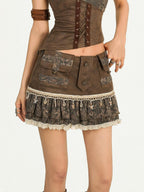 Nico Molly Vintage Pleated Lace Patchwork Punk Women's Cotton Lined Mini Skirts