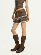 Nico Molly Vintage Pleated Lace Patchwork Punk Women's Cotton Lined Mini Skirts