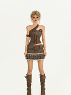Nico Molly Vintage Pleated Lace Patchwork Punk Women's Cotton Lined Mini Skirts