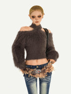 Nico Molly Vintage Punk Cutout One Shoulder Halter Slim Fit Women's Knit Sweaters