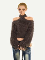 Nico Molly Vintage Punk Cutout One Shoulder Halter Slim Fit Women's Knit Sweaters