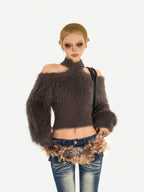 Nico Molly Vintage Punk Cutout One Shoulder Halter Slim Fit Women's Knit Sweaters