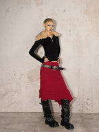 Nico Molly Vintage Red A Line Asymmetric Side Slit Women's Knit Maxi Skirts