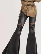 Nico Molly Vintage Ripped Frayed High Waist Women's Cotton Stretch Denim Flare Jeans