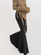 Nico Molly Vintage Ripped Frayed High Waist Women's Cotton Stretch Denim Flare Jeans