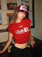 Nico Molly Vintage Ruched Letter Print Women's Cotton Spandex Short Sleeve T-shirts