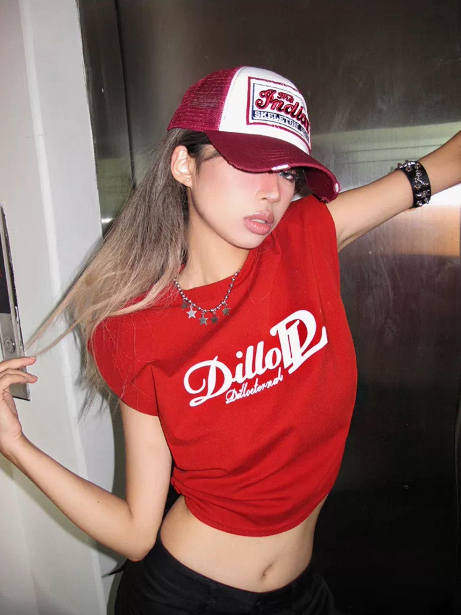 Nico Molly Vintage Ruched Letter Print Women's Cotton Spandex Short Sleeve T-shirts