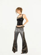 Nico Molly Vintage Slouchy Frayed Hem Slimming Low Rise Women's Micro Flare Pants