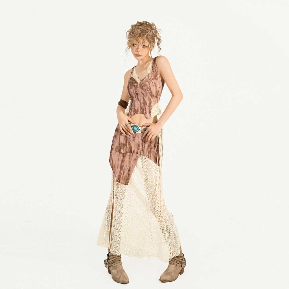 Nico_Molly_Vintage_Street_Lace_Spliced_V-neck_Women's_Polyester_Top_&_Skirt_Sets_802906526667_MISSTT