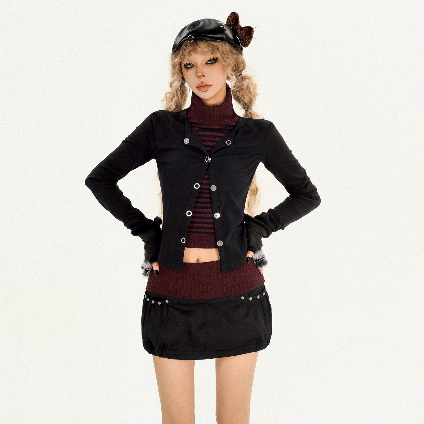 Nico_Molly_Vintage_Striped_Patchwork_High_Neck_Metal_Hardware_Women's_Knit_Top_&_Skirt_Sets_1006117792378_MISSTT
