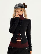 Nico Molly Vintage Striped Patchwork High Neck Metal Hardware Women's Knit Top & Skirt Sets