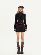 Nico Molly Vintage Striped Patchwork High Neck Metal Hardware Women's Knit Top & Skirt Sets