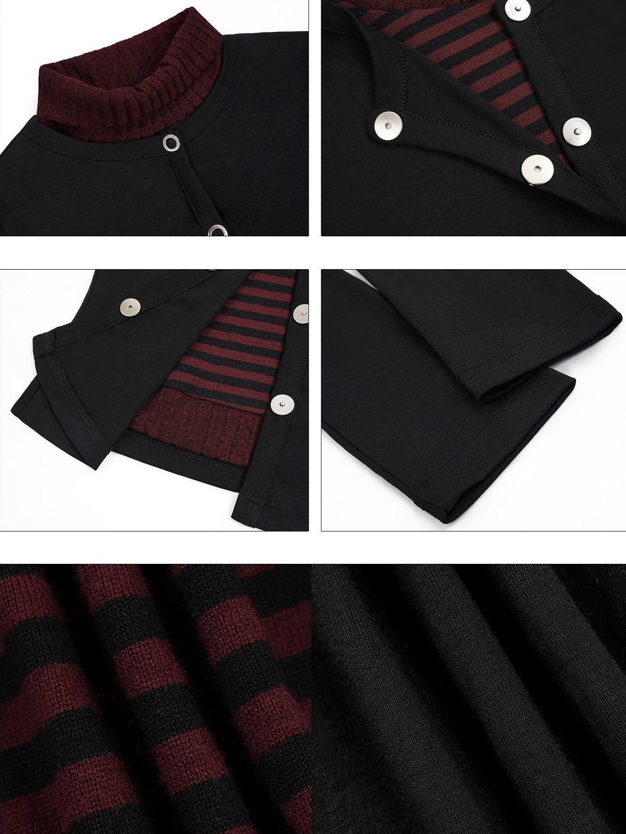 Nico Molly Vintage Striped Patchwork High Neck Metal Hardware Women's Knit Top & Skirt Sets