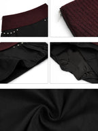 Nico Molly Vintage Striped Patchwork High Neck Metal Hardware Women's Knit Top & Skirt Sets