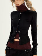 Nico Molly Vintage Striped Patchwork High Neck Metal Hardware Women's Knit Top & Skirt Sets