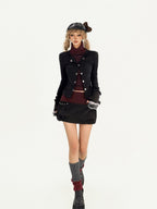 Nico Molly Vintage Striped Patchwork High Neck Metal Hardware Women's Knit Top & Skirt Sets