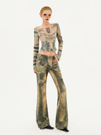 Nico Molly Vintage Tie Dye Distressed Reversible Printed Women's Mesh Long Sleeve T-shirts