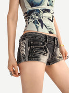 Nico Molly Vintage Washed Distressed Ripped Low Waist Women's Slim Stretch Denim Shorts