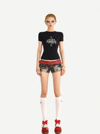 Nico Molly Vintage Washed Distressed Ripped Low Waist Women's Slim Stretch Denim Shorts
