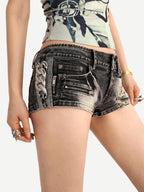 Nico Molly Vintage Washed Distressed Ripped Low Waist Women's Slim Stretch Denim Shorts