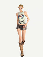 Nico Molly Vintage Washed Distressed Ripped Low Waist Women's Slim Stretch Denim Shorts