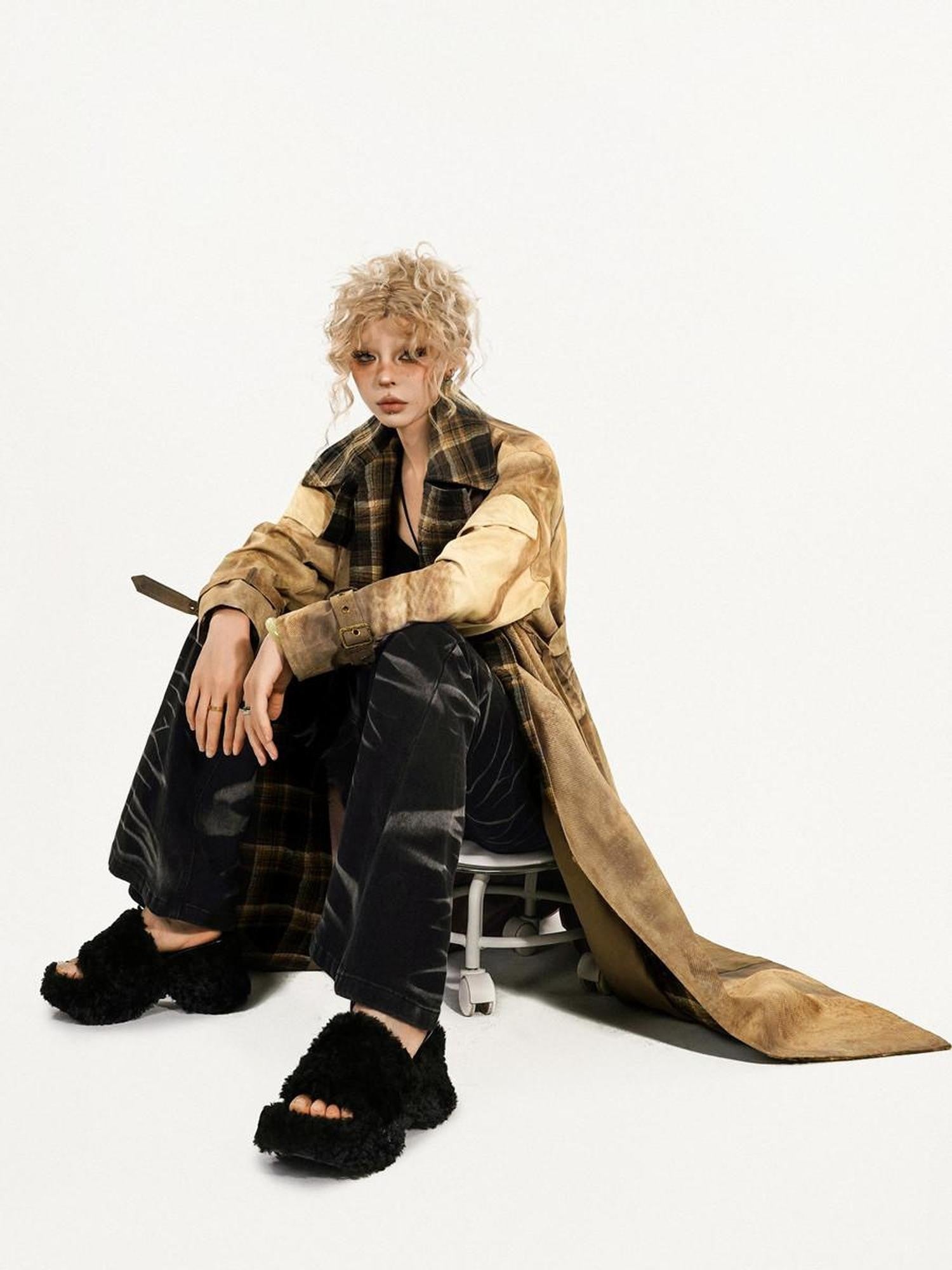 Nico Molly Wasteland Barn Oversized Single Button Solid Color Women's Trench Coats