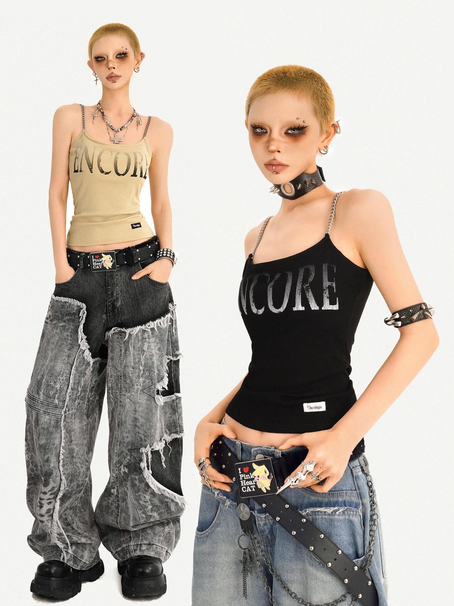 Nico Molly Wasteland Letter Print U Neck Loose Cropped Women's Other Material Camisoles