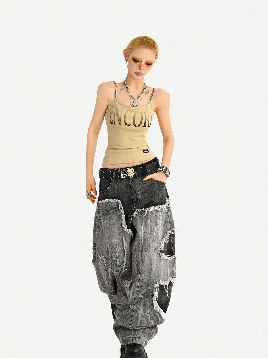 Nico Molly Wasteland Letter Print U Neck Loose Cropped Women's Other Material Camisoles