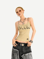 Nico Molly Wasteland Letter Print U Neck Loose Cropped Women's Other Material Camisoles