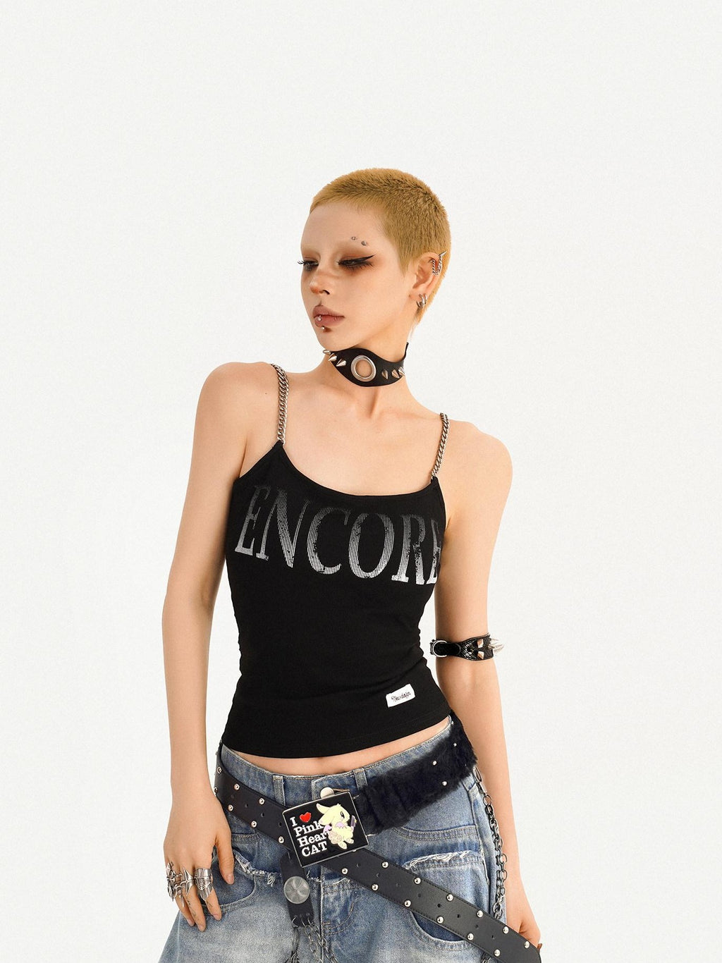 Nico Molly Wasteland Letter Print U Neck Loose Cropped Women's Other Material Camisoles