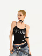 Nico Molly Wasteland Letter Print U Neck Loose Cropped Women's Other Material Camisoles