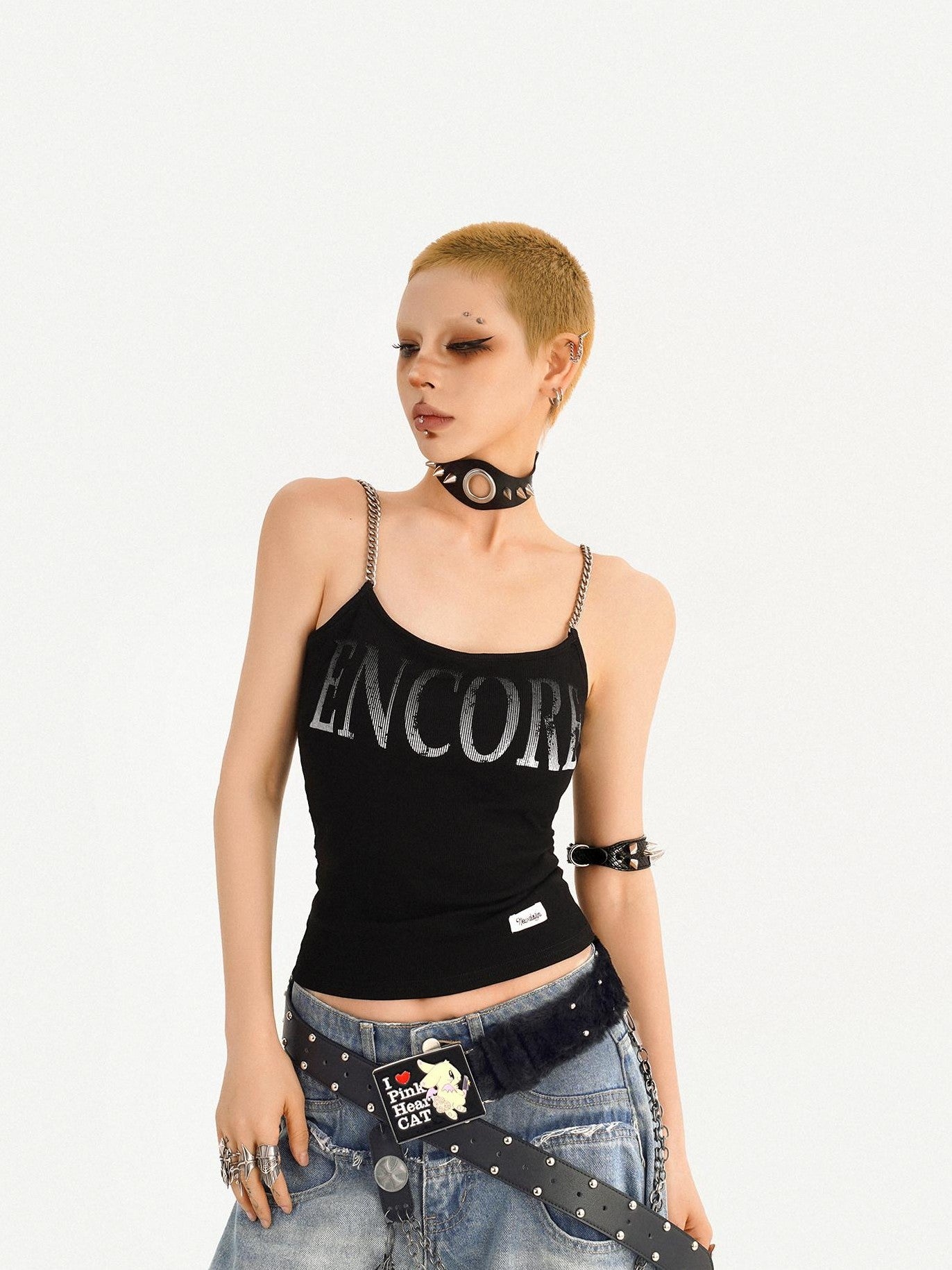 Nico Molly Wasteland Letter Print U Neck Loose Cropped Women's Other Material Camisoles