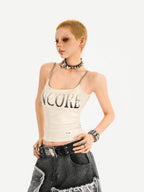 Nico Molly Wasteland Letter Print U Neck Loose Cropped Women's Other Material Camisoles