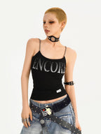 Nico Molly Wasteland Letter Print U Neck Loose Cropped Women's Other Material Camisoles